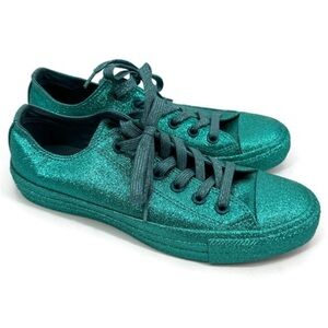 Converse All Star Brittany Teal Glitter Unisex Low Top Oxford Sneakers Sz W8 M6